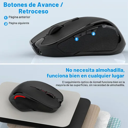 Vista 5 de Ratón inalámbrico Bluetooth para MacBook, laptop, iPad Air/Pro, mouse óptico silencioso recargable con Jiggler, modo dual Bluetooth 5.2/3.0 y 2.4G
