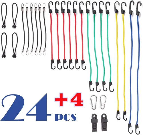 Vista 2 de Wellmax Juego de 24 piezas + 4 piezas con lazos para toldo, ganchos de metal recubiertos de plástico