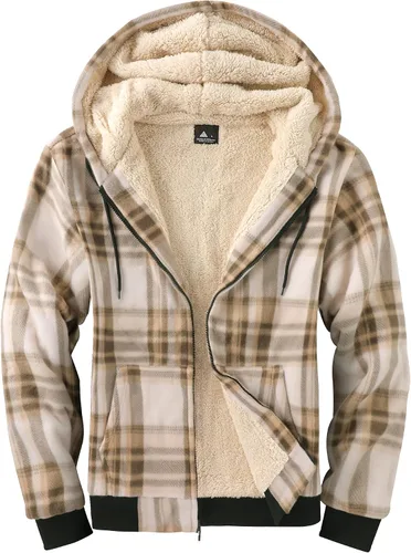 Vista 2 de Minfunttu Sudaderas con capucha para hombre, con cremallera, forro polar, sherpa, sudaderas pesadas, abrigo jacquard