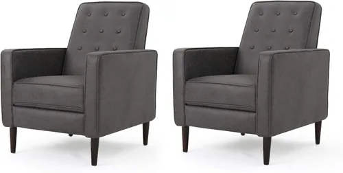 Vista 17 de GDFStudio Macedonia - Sillón reclinable de tela con respaldo copetudo, moderno Pizarra / Espresso oscuro