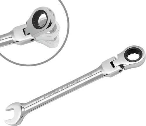 Vista 10 de Llave de trinquete de cabeza flexible de 0.315 in, llave combinada de acero al cromo vanadio de 12 puntos con engranaje de trinquete de 72 dientes
