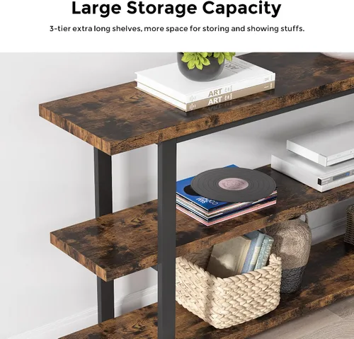 Vista 8 de VANOMi Mesa consola extra larga de 70.8 pulgadas para entrada, mesa de pasillo estrecha, mesa de sofá de madera con estantes de almacenamiento de 3