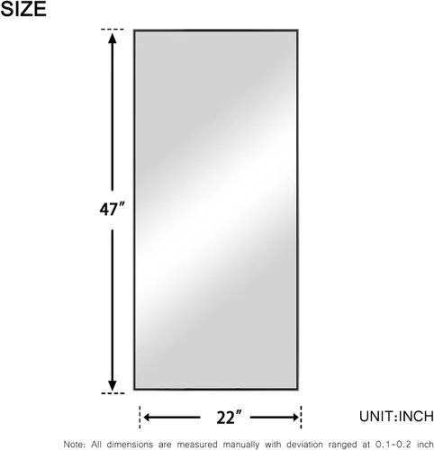 Vista 6 de NeuType Espejo de pared rectangular moderno de 47 x 22 pulgadas, marco negro, aleación de aluminio, montaje en pared, dormitorio, baño, sala de estar