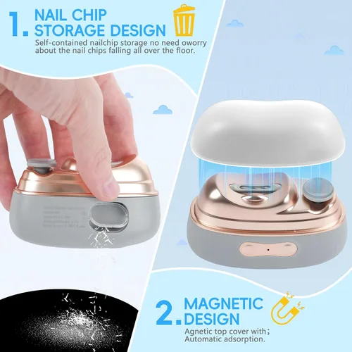 Vista 2 de Cortauñas eléctrico con luz LED y 2 velocidades, 2026 nuevo recortador de uñas eléctrico 2 en 1 con almacenamiento de clip de uñas, diseño 3 en 1