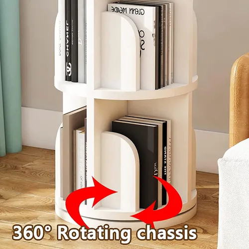 Vista 4 de QQXX Estantería giratoria de madera maciza, estantería giratoria redonda de 360 grados, estantería de pie para niños y adultos, estante esquinero