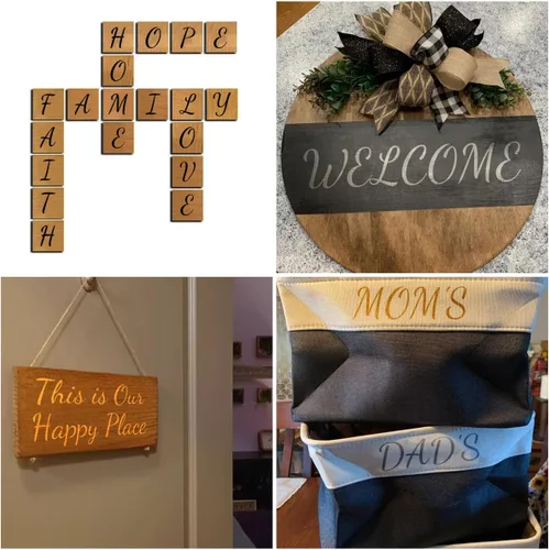 Vista 2 de Plantillas de letras del alfabeto de 1 pulgada para pintar, paquete de 70 plantillas de letras y números con letreros para pintar sobre madera