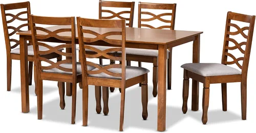 Vista 13 de Baxton Studio Lanier - Juego de sillas de comedor de 2 piezas, tapizadas de tela gris, madera con acabado marrón expreso Gris/Café Espresso
