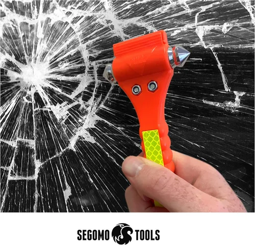 Vista 7 de Segomo Tools 2 martillos de seguridad de escape de emergencia con interruptor de ventana de coche y cortador de cinturón de seguridad - ESHM02