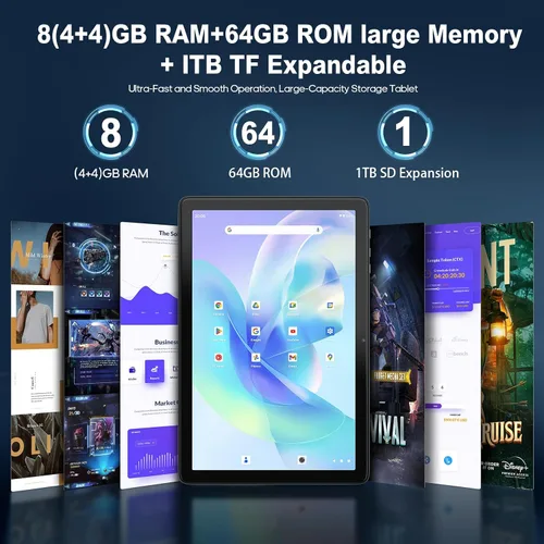 Vista 3 de AISLPC Tablet Android 14 de 10.1 Pulgadas, 8GB RAM 128GB ROM 512GB Expand WiFi Tablets PC, Pantalla HD de 1280 * 800, Cámara Dual 5+13MP, Bluetooth