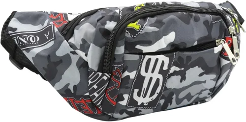 Vista 3 de AIBEARTY Riñonera para niños, pequeña, de camuflaje, con correa ajustable, para correr, acampar, viajes, B gris