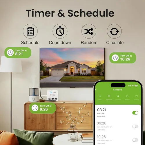 Vista 4 de GHome Smart Regleta protectora contra sobretensiones 10A, enchufe inteligente que funciona con Alexa y Google Home, tomas WiFi 6 en 1 con control