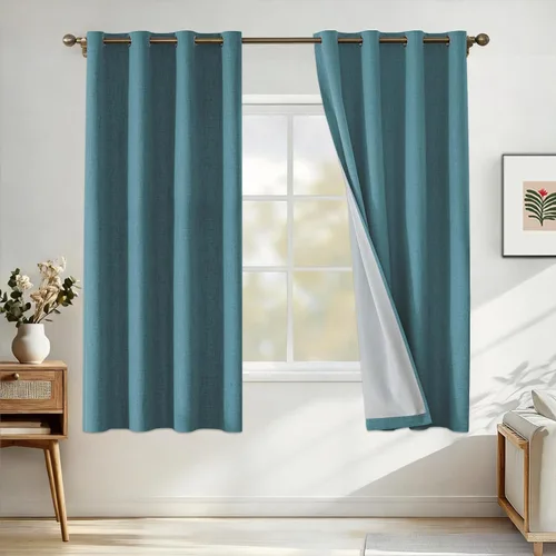 Vista 95 de Cortinas 100% opacas para dormitorio, cortinas opacas de 63 pulgadas de largo, cortinas opacas de lino para sala de estar, cortinas con ojales