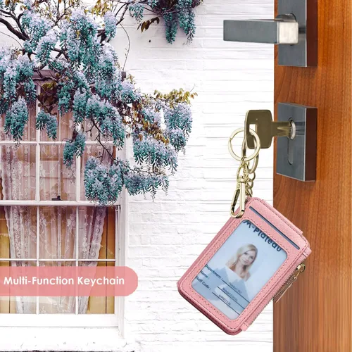 Vista 39 de Cartera con llavero, tarjetero con bloqueo RFID de piel, funda para tarjetas de crédito con cremallera para mujer