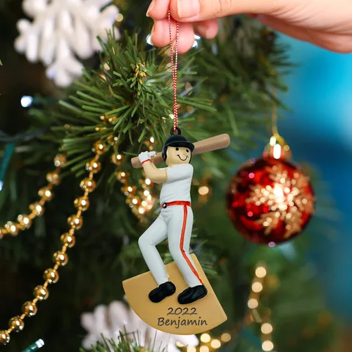 Vista 2 de Adornos navideños de béisbol personalizados