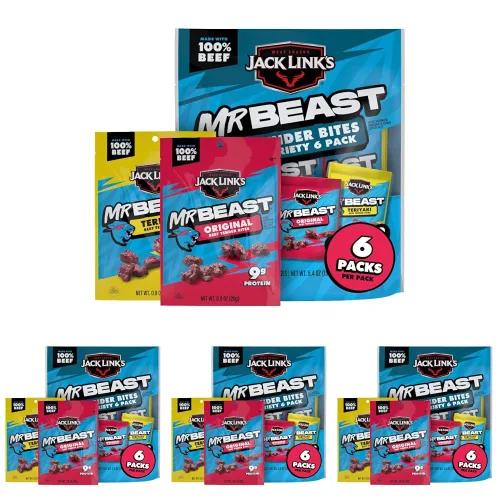 Vista 10 de Jack Link's MrBeast Original y Teriyaki - Cecina de res (paquete de 6) 5.4
