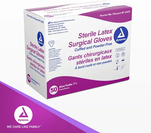 Vista 7 de Dynarex Guantes quirúrgicos de látex desechables estériles, sin polvo, empaquetados estérilmente en pares, uso médico y sanitario profesional