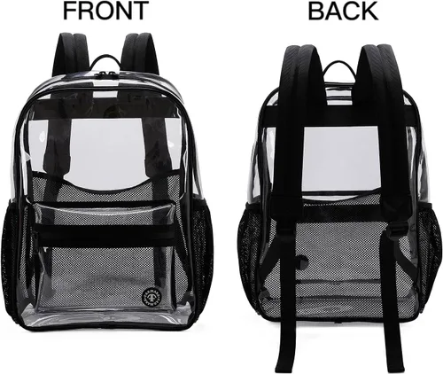 Vista 6 de FARMARK Mochila transparente resistente mochila transparente con correa resistente bolsa de libro transparente para escuela viajes trabajo Negro