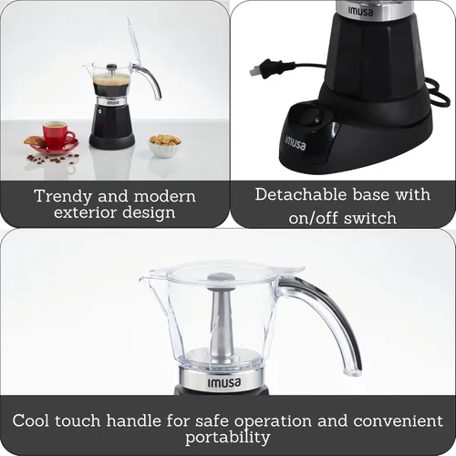 Vista 2 de Imusa - Máquina eléctrica para hacer espresso de 6 o 3 tazas, color negro, para café cubano, moka y bebidas de espresso