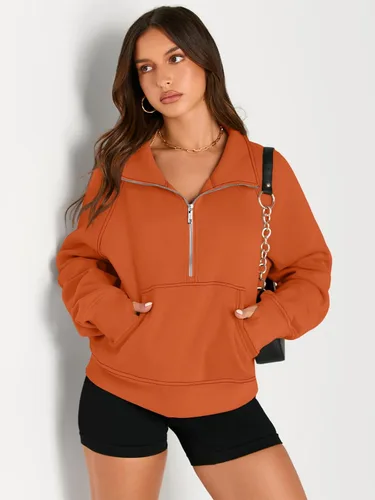 Vista 3 de AUTOMET Womens Sweatshirts Half Zip Cropped Pullover Fleece Quarter Zipper Hoodies Fall outfits Clothes Thumb Hole