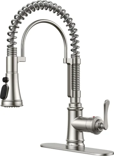 Vista 34 de FORIOUS Grifo de cocina con rociador extraíble, grifo de fregadero clásico de resorte extraíble de acero inoxidable comercial de una sola manija