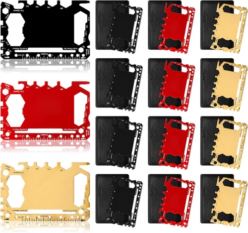 Vista 9 de Cholemy 12 carteras para tarjetas de crédito, multiherramienta 46 en 1, herramienta de bolsillo de supervivencia de acero inoxidable, multiusos