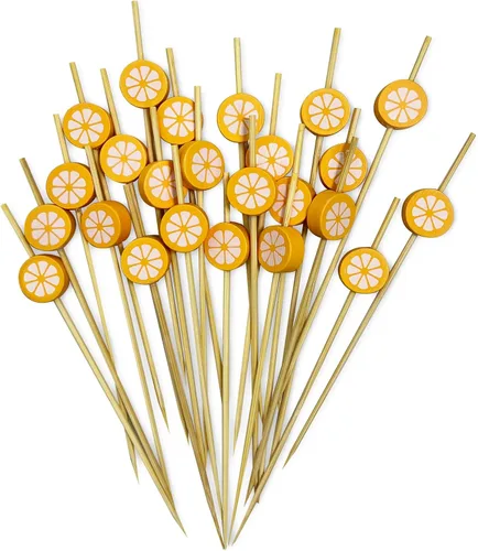 Vista 8 de 100 palillos de cóctel de flores, palillos de dientes para aperitivos, brochetas de bambú de 4.7 pulgadas de largo, palillos de cóctel hechos a mano