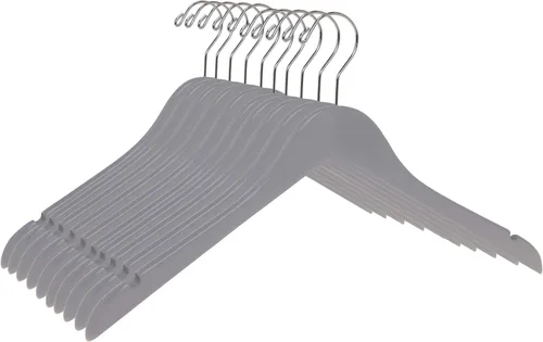Vista 19 de Perchas de madera semicurvada negra de calidad, paquete de 10 perchas de madera maciza con acabado liso con gancho giratorio, chaqueta, pantalón