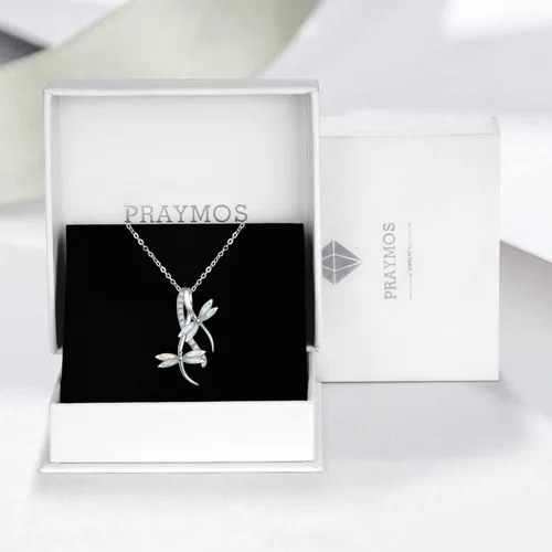Vista 7 de PRAYMOS Collar de libélula de plata de ley 925 para mujer, colgante de libélula de ensueño, joyería de libélula, regalos de cumpleaños, cadena