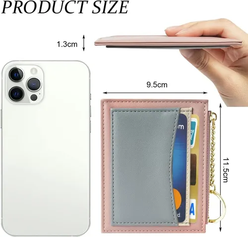Vista 65 de URAQT Cartera para tarjetas de crédito, cartera minimalista de cuero delgado con cremallera, mini protector de tarjeta de crédito, llavero bolsillo