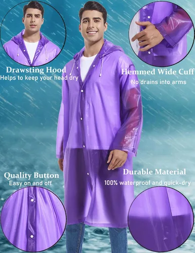 Vista 122 de 2 abrigos de lluvia de Borogo para adultos, chaquetas de lluvia reutilizables para hombres y mujeres