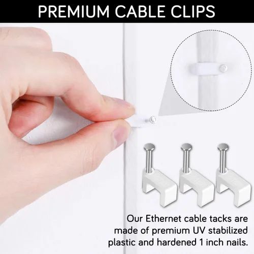 Vista 4 de CableGeeker - 100 clips de cable Ethernet con clavos de 0.315 in para cable Ethernet plano Cat6 Cat7 (blanco)