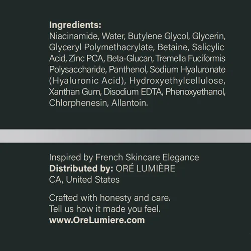Vista 7 de Oré Lumière Suero facial refinador de poros – niacinamida, ácido salicílico, zinc PCA y ácido hialurónico – Limpia y aprieta los poros, controla