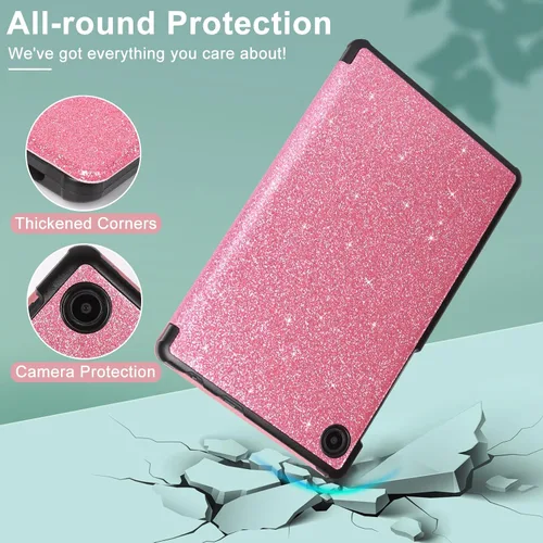Vista 4 de Caweet Funda para TCL Tab 8 - Ultra Ligero Slim Hard Back Shell Tri-Fold Stand Cover Glitter Pink