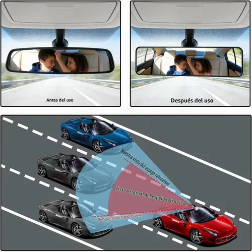 Vista 2 de Kitbest Espejo Retrovisor, Universal de 11.4 Pulgadas Clip Interior Panorámico, Espejo Retrovisor Interior de Gran Ángulo, Espejo Retrovisor Convexo