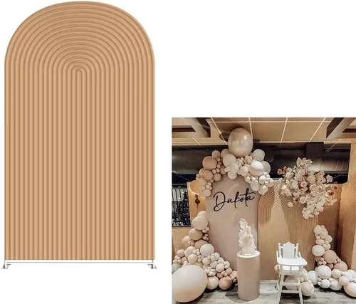 Vista 12 de Fundas de telón de fondo de tela de arco, ondulaciones de boda, color beige, fundas de soporte arqueadas de 6 pies, fondo elástico para cumpleaños