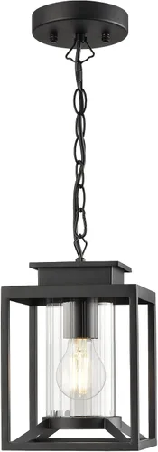Vista 7 de Lámpara colgante exterior para porche, luz colgante negra de 1 luz, lámpara colgante exterior moderna con vidrio cilíndrico y cadena ajustable