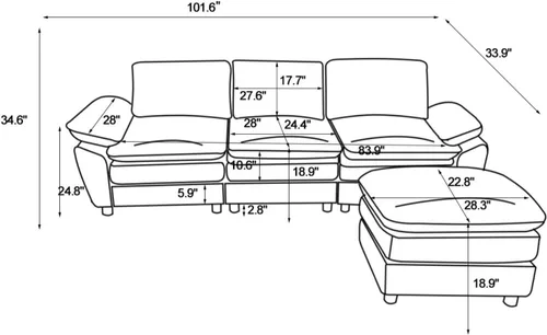 Vista 2 de KEVINSPACE Sofá modular moderno en forma de L de 101.6 pulgadas para sala de estar, sofá modular moderno de 3 asientos, muebles cómodos con diván