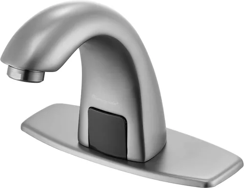 Vista 13 de Charmingwater Grifo de lavabo de baño sin contacto, grifo con sensor automático de movimiento con placa de cubierta de agujero, oro cepillado