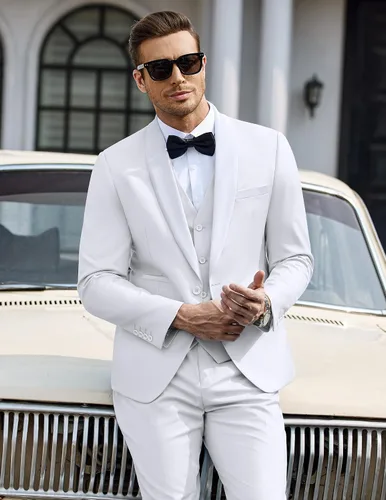 Vista 2 de COOFANDY Conjunto de esmoquin ajustado para hombre, 3 piezas, chaqueta de un botón, chaleco y pantalones con corbata