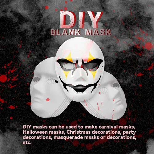 Vista 4 de Heatoe Paquete de 10 máscaras de papel blanco para hombres y mujeres con 10 cuerdas atadas máscara facial completa en blanco máscara de papel