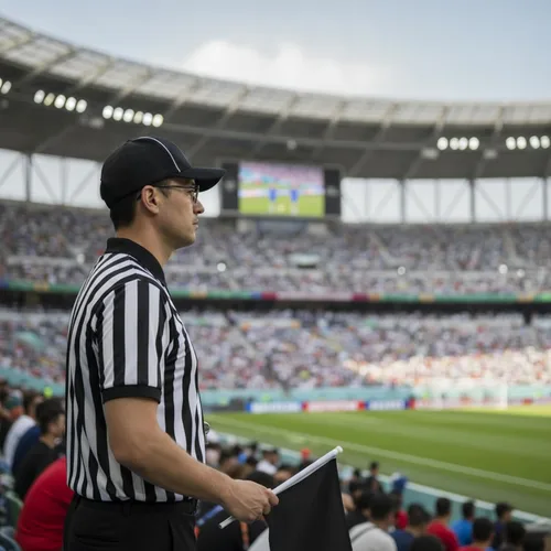 Vista 2 de Geyoga Juego de 4 piezas de camiseta de árbitro para fútbol mundial, juego de disfraz oficial de árbitro, sombrero de fútbol, cordón de silbato