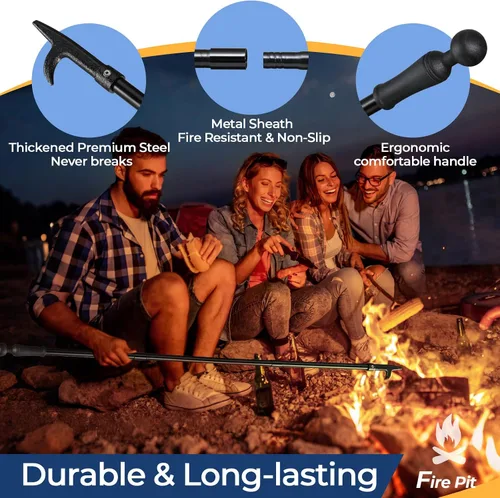 Vista 6 de Póquer de fuego para hoguera, póquer de chimenea de 32 pulgadas, póquer largo resistente para chimenea, camping, estufa de leña, uso en exteriores e