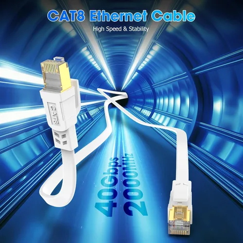 Vista 3 de Cable Ethernet Cat 8 de 1.5 pies, cable de red LAN Cat8 de alta velocidad, cable de conexión plano RJ45 de 40 Gbps 2000 MHz para computadora