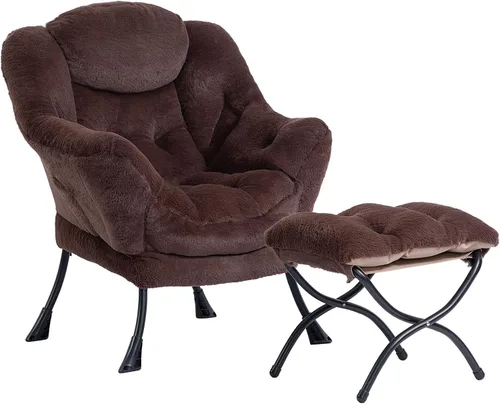 Vista 33 de HollyHOME Silla perezosa con otomana plegable, sillón cómodo y reposapiés plegable, sofá de ocio silla de lectura y reposapiés para sala de estar