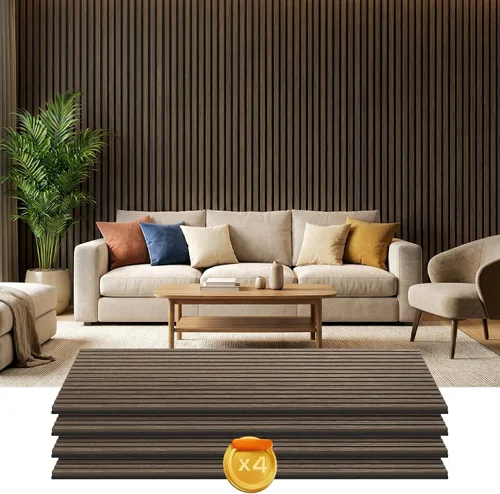 Vista 11 de HOMCOM Paquete de 4 paneles acústicos 3D, paneles de madera insonorizados de 24 x 24 pulgadas para pared, paneles de pared de listones de madera