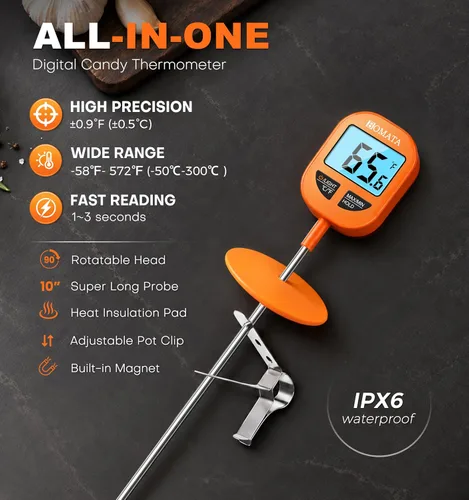 Vista 6 de BOMATA Digital Candy Thermometer with Pot Clip, 10" Probe, IPX6 Waterproof