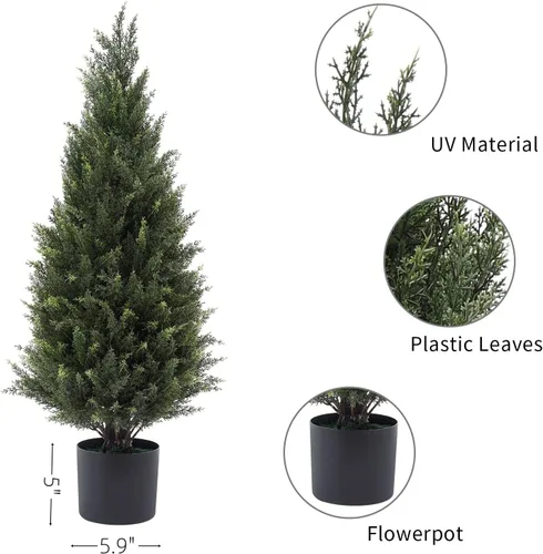 Vista 9 de Arbusto Artificial de Cedro de 3ft(35") para Exteriores, Resistente a la Luz Solar, Planta Frondosa en Maceta para Porche Interior del Hogar