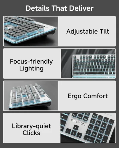 Vista 7 de SEUNKWANG EWEADN V3 Combo de Teclado y Mouse Inalámbrico con Retroiluminación Azul, Panel Metálico, Teclado y Mouse de Computadora Recargable