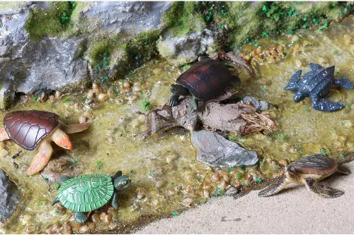 Vista 5 de Volnau Mini figuras de tortugas marinas, 14 piezas, figuras de animales para jardín de infantes, niños, criatura marina del océano, paquete