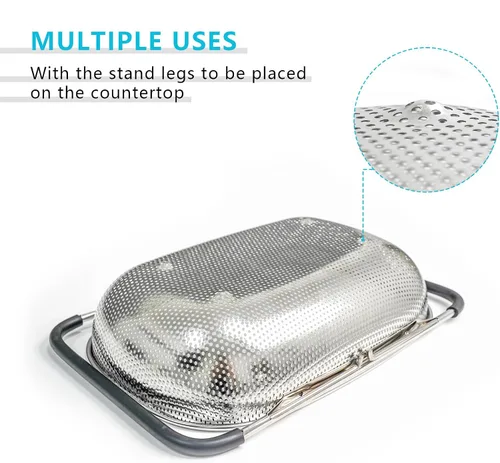 Vista 2 de REDANT Colador y colador de metal para cocina - Coladores y coladores de alimentos grandes con agarre de goma - Tamiz de malla fina de acero